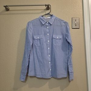 Love Tree Women Blue White Striped Button up Long Sleeve Shirt Size Medium